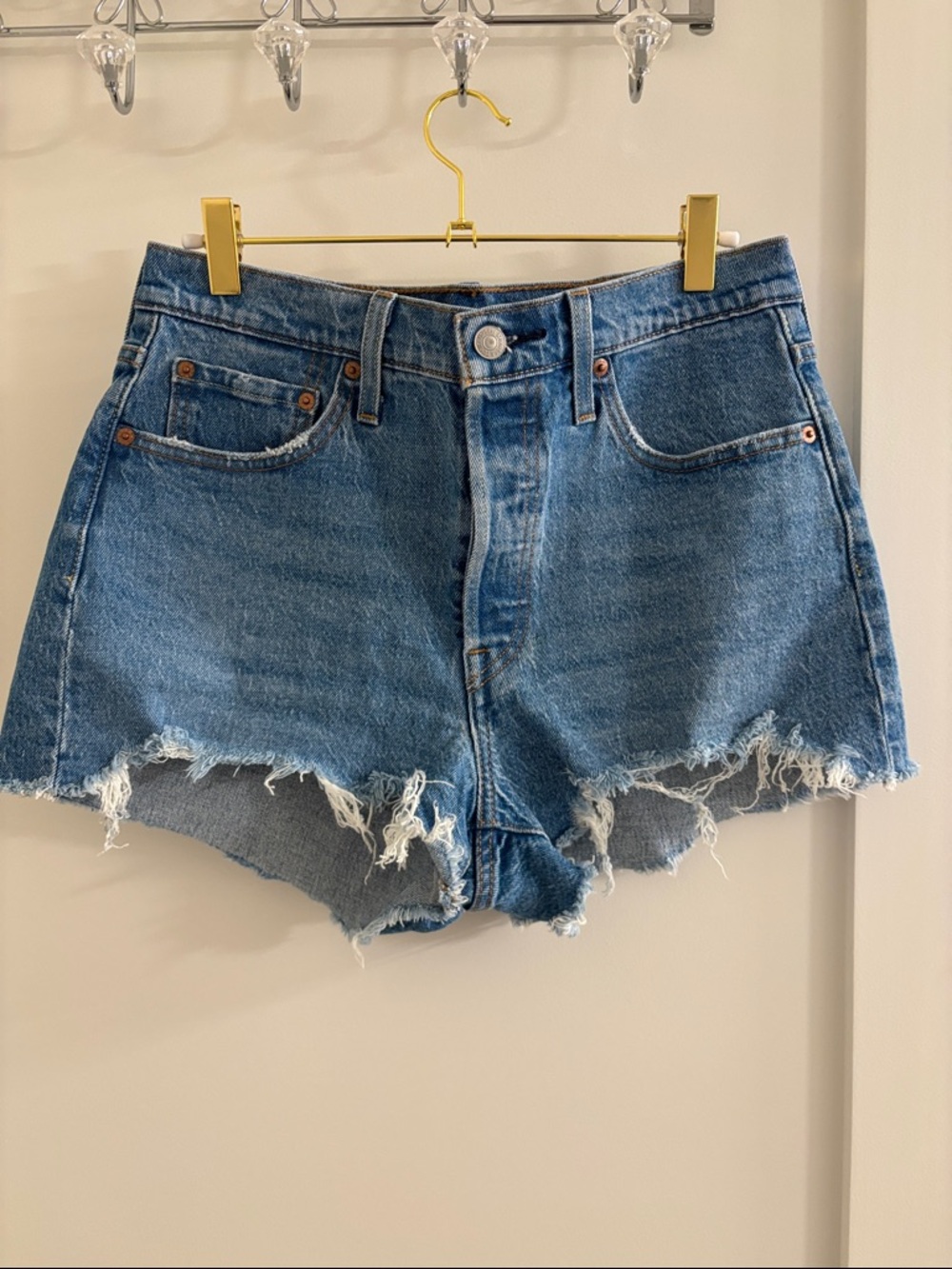 Levi's Blue Distressed High-Rise Jean Shorts